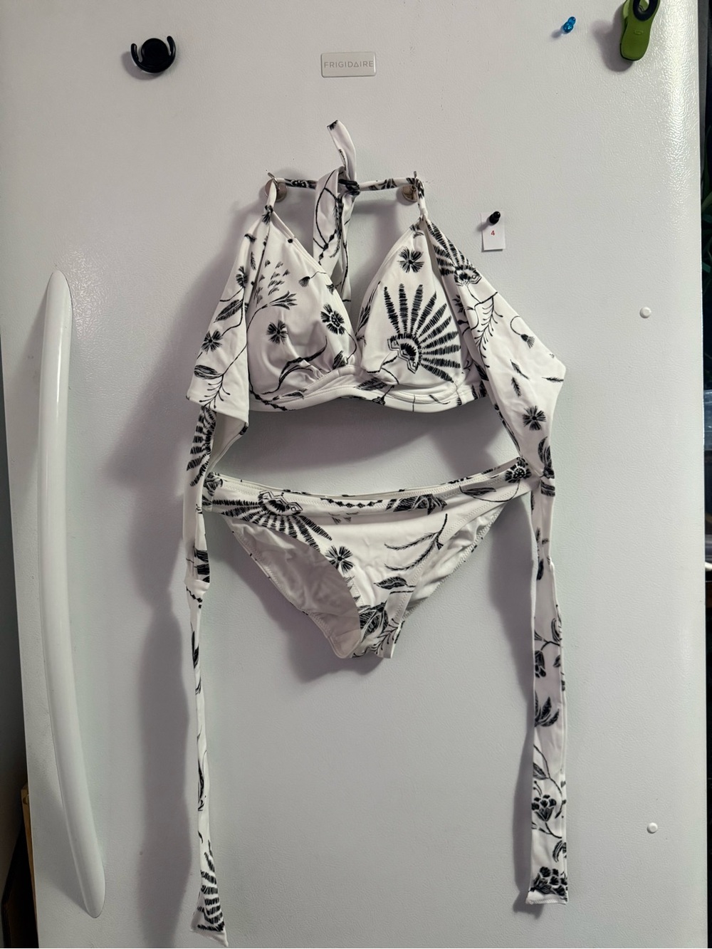 Athleta White Bikini Set with Black Floral Print